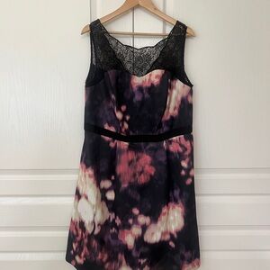 Adrianna Papell Black and Pink Lace Mini Dress